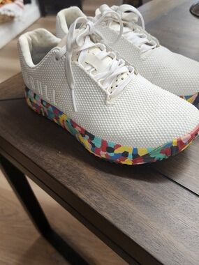 NOBULL White Mesh Trainers with Multicolor Confetti Sole